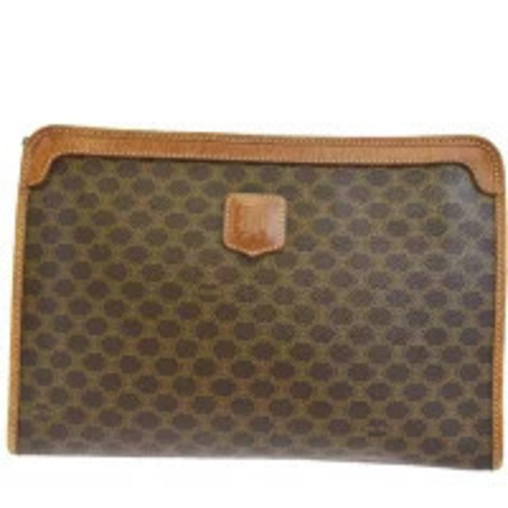Celine Macadam Clutch Bag Shoulder Pouch Clutch Brown Leather